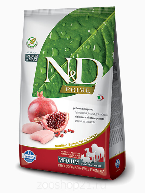 Корм Farmina N&D Chicken & Pomegranate Adult беззерновой для взрослых собак курица с гранатом, 12 кг