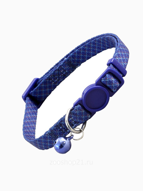 Ошейник нейлоновый для кошек "Клетка", темно-синий, 10*210-330мм