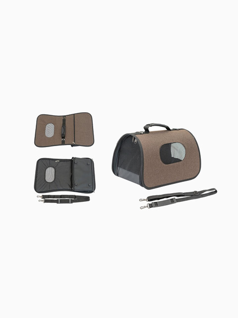 Сумка-переноска жёсткая №4 Дарэлл серия ПРОМЕНАД" 51*29*29см с карманом (рогожка, пластик) коричневая