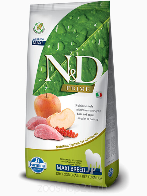 Корм Farmina N&D Boar & Apple Adult Maxi беззерновой для взрослых собак крупных пород кабан с яблоком, 12 кг