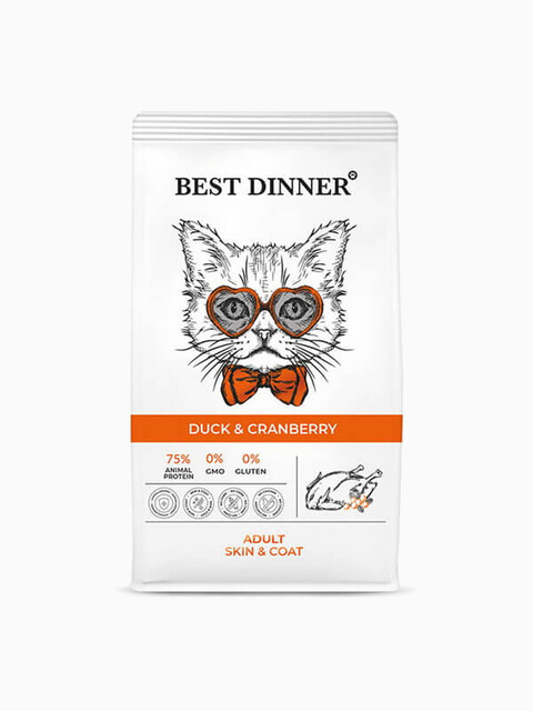 Корм Best Dinner Skin & Coat Duck & Cranberry для кошек, для ухода за кожей и шерстью, с уткой и клюквой, 400 г