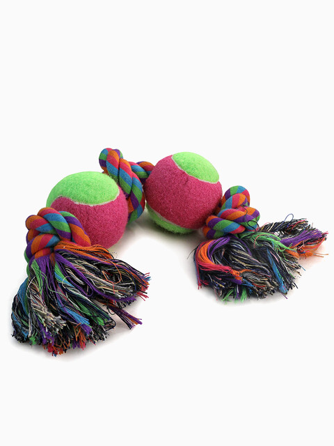 Игрушка для собак "Верёвка, 3 узла и 2 мяча", d65/350мм
