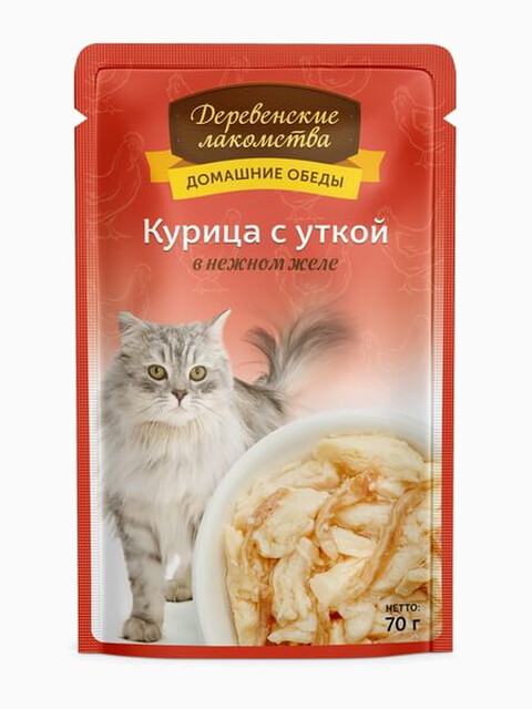 Корм Деревенские лакомства домашние обеды "курица с уткой в желе" 70 г