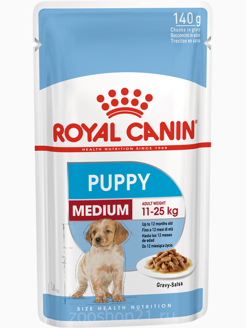 Корм Royal Canin Medium Puppy (в соусе) для щенков средних пород 2-12 мес., 140 г