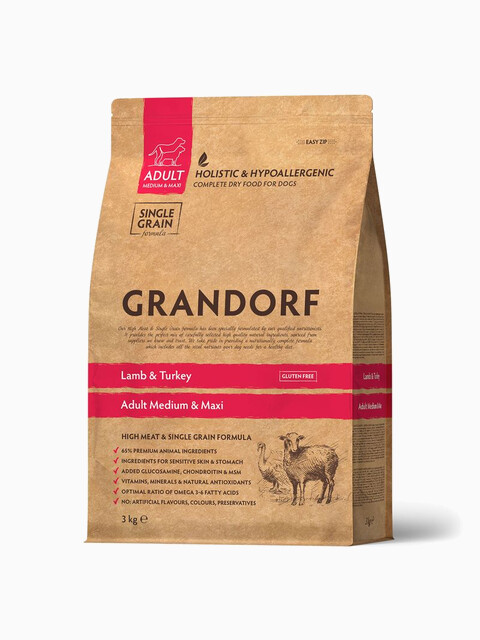 Корм Grandorf Medium & Maxi Holistic Lamb & Turkey для собак средних и крупных пород, ягненок с индейкой, 3 кг