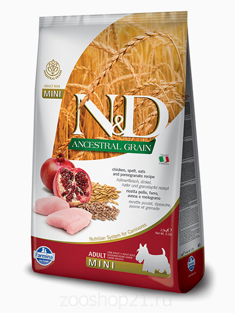 Корм Farmina N&D (Low Grain) Chicken & Pomegranate Adult Mini для собак мелких пород с низким содержанием зерна курица и гранат, 800 г
