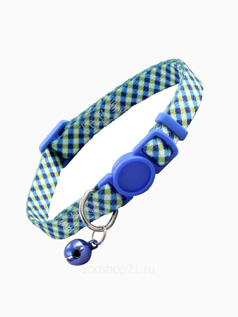 Ошейник нейлоновый для кошек "Клетка", голубой, 10*210-330мм