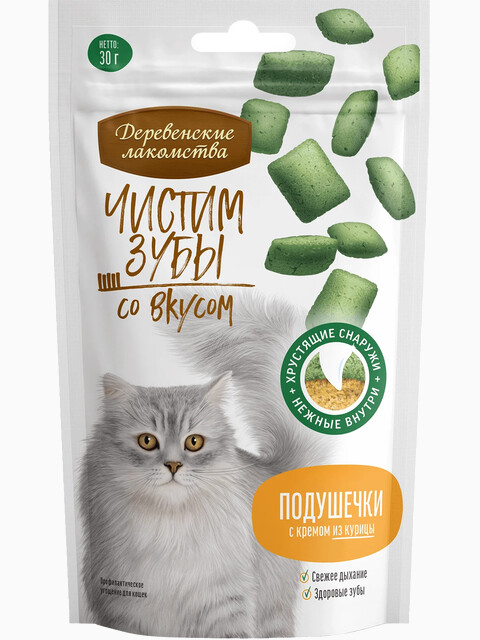 Деревенские лакомства Чистим зубы Подушечки с кремом из курицы, 30 гр