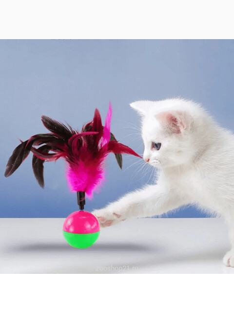 Игрушка для кошек Неваляшка с перьями, 7х25 см