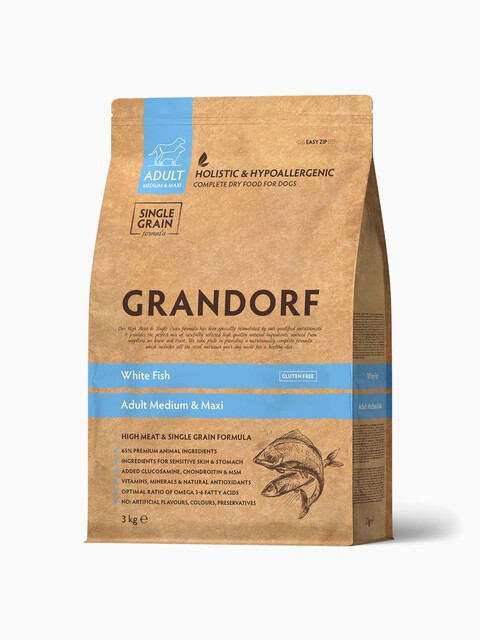 Корм Grandorf White Fish Adult Medium & Maxi для собак средних и крупных пород, белая рыба, 3 кг