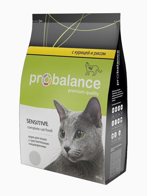 Корм ProBalance для кошек с чувствительным пищеварением курица/рис, 400 г