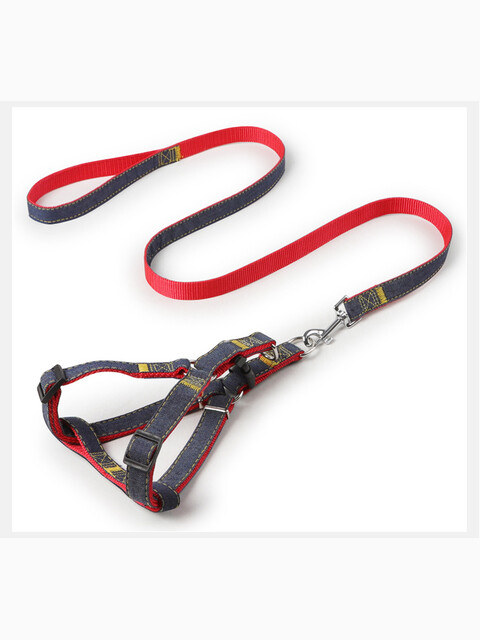 Комплект шлейка+поводок, джинсовый, красный S 230-330 мм; 10*1200 мм