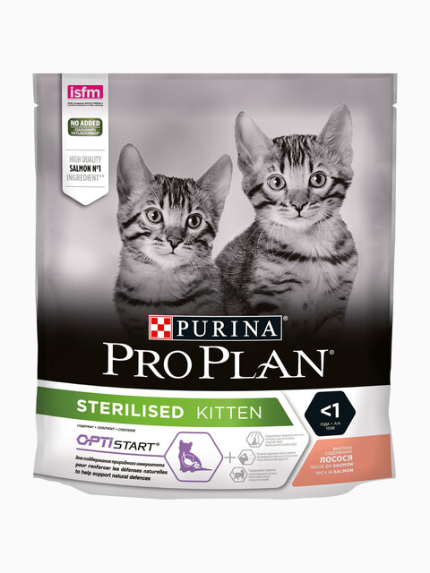 Корм PRO PLAN Sterilised KITTEN OPTI START (комплекс для поддержания природного иммунитета) для стерилизованных котят с лососем, 400 г