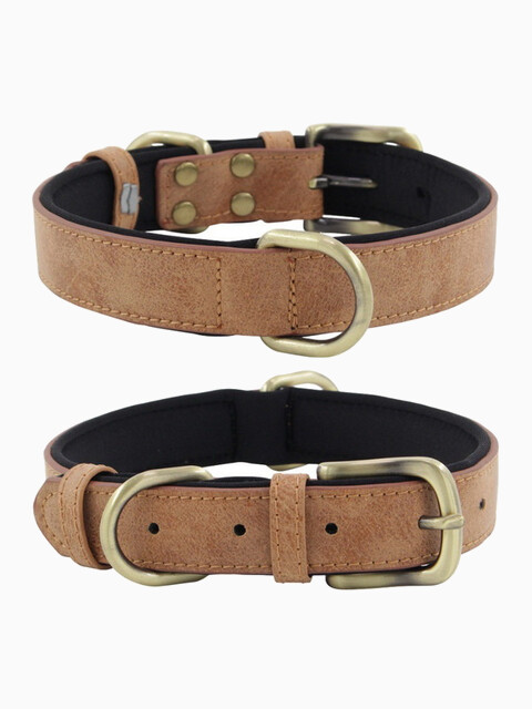 Ошейник для собак кожаный с подкладом, коричневый, размер ХL (обхват шеи 46-56 см, ширина 3 см)