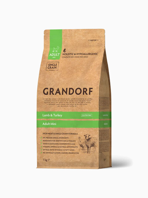 Корм Grandorf Lamb&Turkey Adult Mini для собак мелких пород, ягненок с индейкой, 1 кг