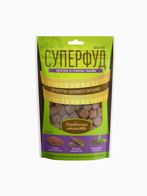 Деревенские лакомства СУПЕРФУД кролик и семена тыквы, 90 г