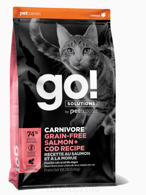 Корм Go! Carnivore GF Salmon & Cod беззерновой для кошек с Лососем и Треской, 3.63 кг