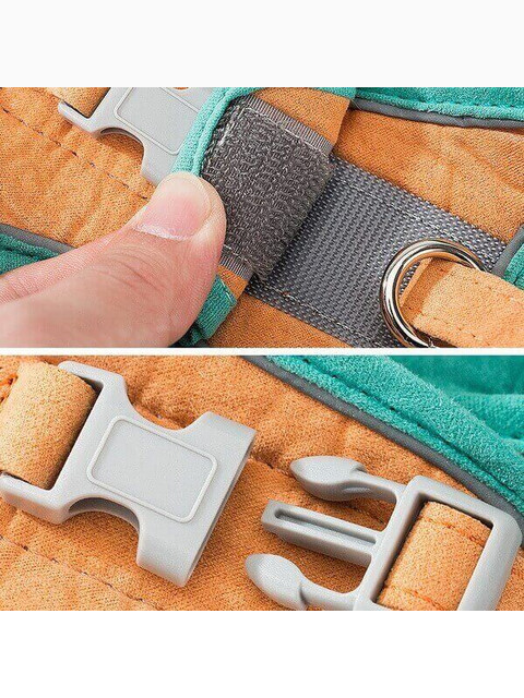 Комплект шлейка и поводок бархатистый, размер М (обхват груди 28-32 см) зелено-оранжевый