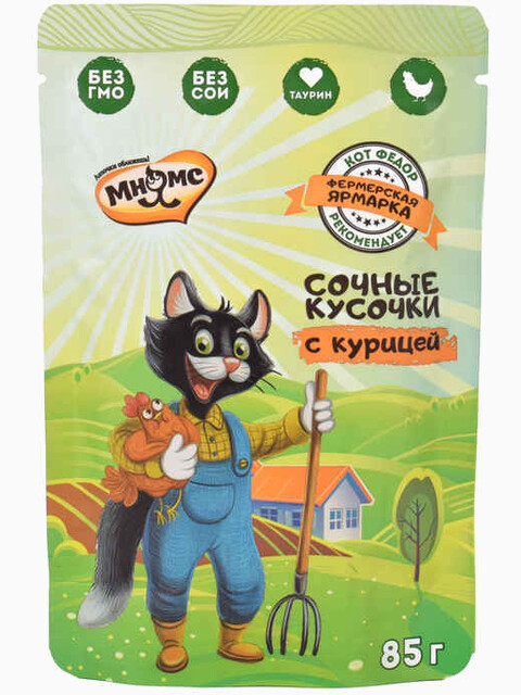 Корм Мнямс сочные кусочки для кошек с курицей «Фермерская ярмарка» линия Кот Федор 85 г