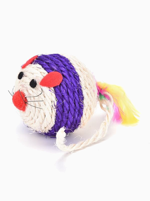 Игрушка для кошек Мордашка из сизаля с пером, 6 см, цвет в ассортименте
