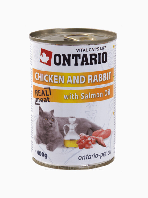Корм Ontario консервы для кошек: курица и кролик, ONTARIO konzerva Chicken, Rabbit, Salmon Oil, 400 г