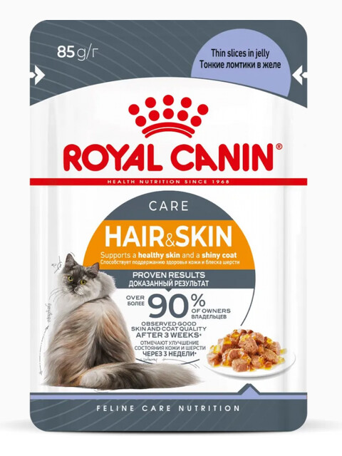 Корм Royal Canin Hair & Skin (в желе) для красоты шерсти и здоровья кожи, 85 г