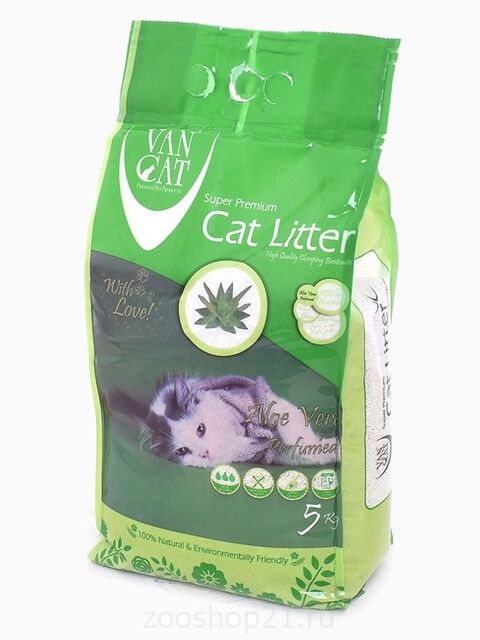 Van Cat Комкующийся наполнитель без пыли с ароматом Алое вера пакет, 5 кг