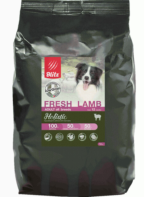 Корм Blitz Holistic Fresh Lamb (низкозерновой) для собак, свежий ягненок, 12 кг