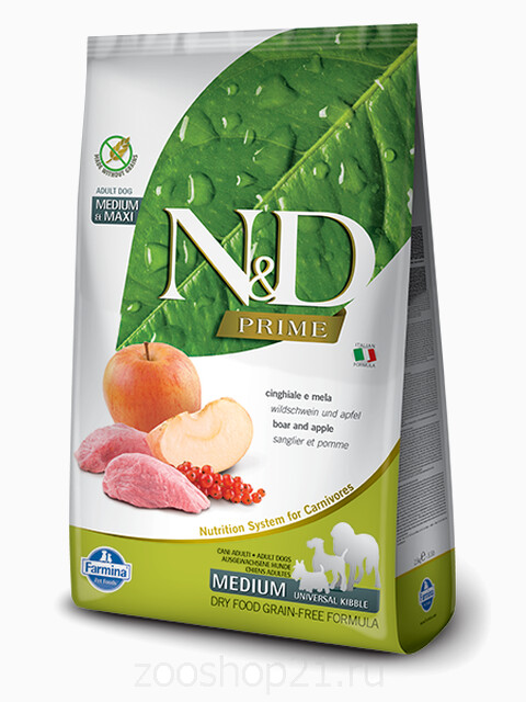 Корм Farmina N&D Boar & Apple Adult беззерновой для взрослых собак кабан с яблоком, 2,5 кг