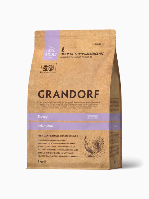 Корм Grandorf Adult Mini Turkey для мелких пород, индейка, 3 кг