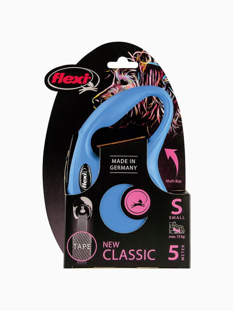 Поводок-рулетка flexi New Classic S (до 15 кг) для собак 5 м лента синяя