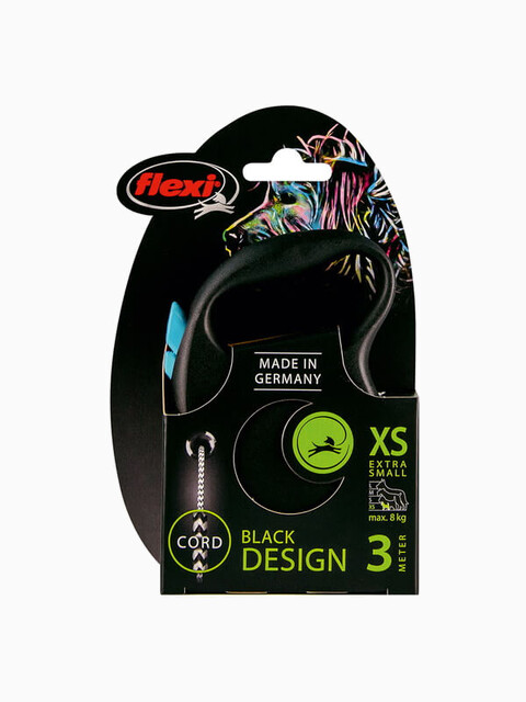 Поводок-рулетка flexi Black Design XS (до 8 кг) 3 м трос черный/голубой
