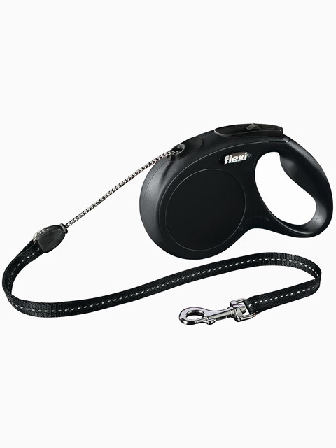 Поводок-рулетка Flexi New Classic М для собак трос до 20 кг, 5 м черная