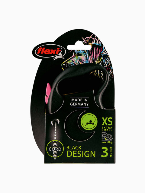 Поводок-рулетка flexi Black Design XS (до 8 кг) 3 м трос черный/розовый