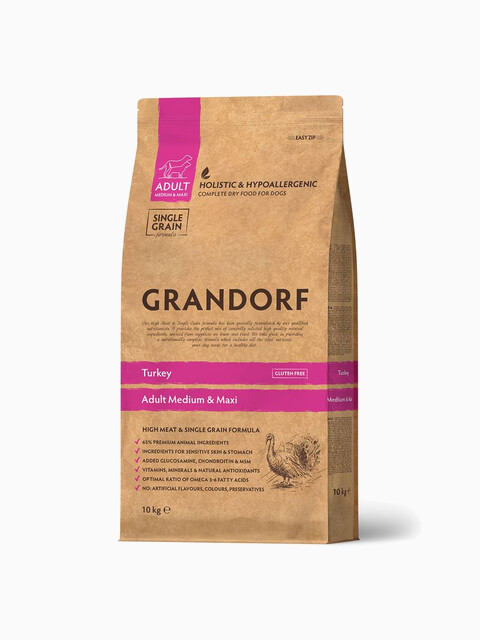 Корм Grandorf Adult Medium & Maxi для собак средних и крупных пород (беззерновой), индейка, 10 кг