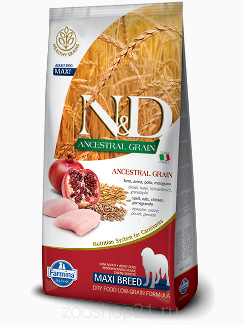 Корм Farmina N&D (Low Grain) Chicken & Pomegranate Adult Maxi для собак крупных пород с низким содержанием зерна, курица с гранатом, 12 кг