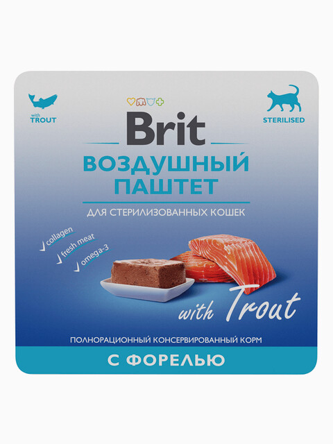 Корм Brit Sterilised Trout (паштет) для стерилизованных кошек, с форелью, 100 г