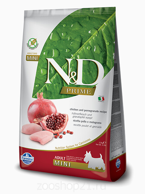 Корм Farmina N&D Chicken & Pomegranate Adult Mini беззерновой для взрослых собак мелких пород курица с гранатом, 800 г