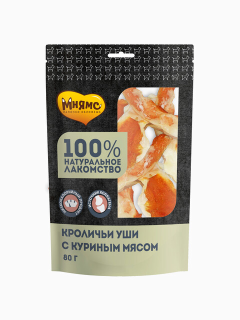 Мнямс На каждый день для собак Кроличьи уши с куриным мясом 80 г