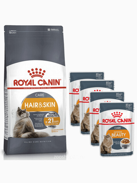 Корм Royal Canin Hair & Skin Care для шерсти и кожи, 2 кг + 4 пауча в ПОДАРОК