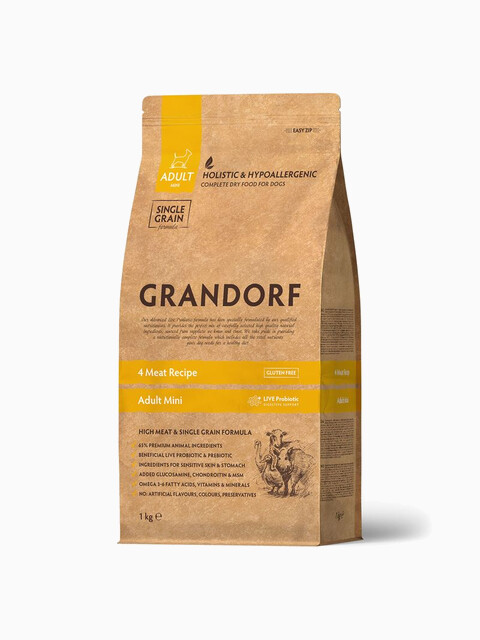 Корм Grandorf Adult Mini 4 Meat Recipe для мелких пород, четыре вида мяса, 1 кг