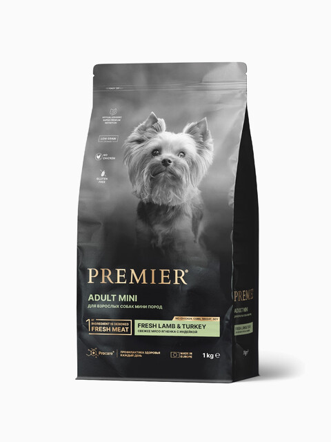 Корм Premier Mini Low Grain Lamb & Turkey (низкозерновой) для собак малых пород, ягненок с индейкой, 1 кг