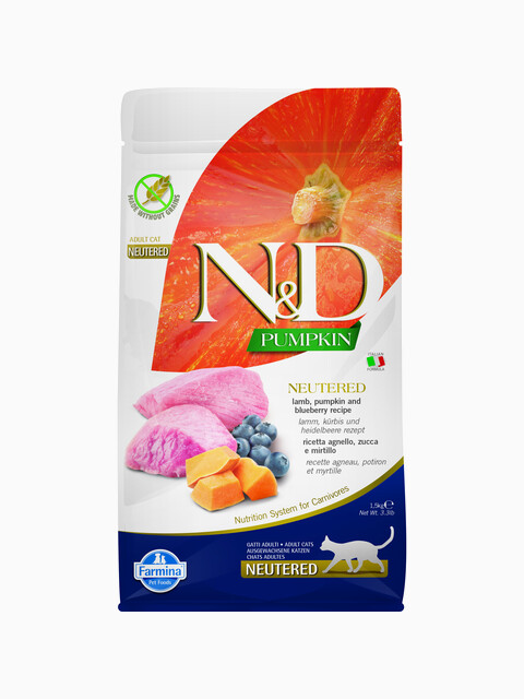 Farmina ND Pumpkin Lamb Blueberry Neutered сухой корм для стерилизованных кошек с тыквой, ягненком и черникой 1,5 кг