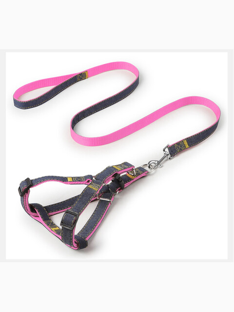 Комплект шлейка+поводок, джинсовый, розовый S 250-400 мм; 10*1200 мм