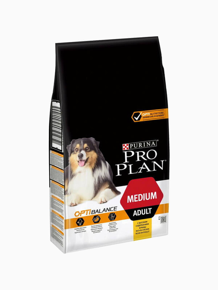 Корм PRO PLAN Medium OPTI BALANCE (комплекс, учитывающий возраст и телосложение) для собак средних пород, с курицей, 3 кг