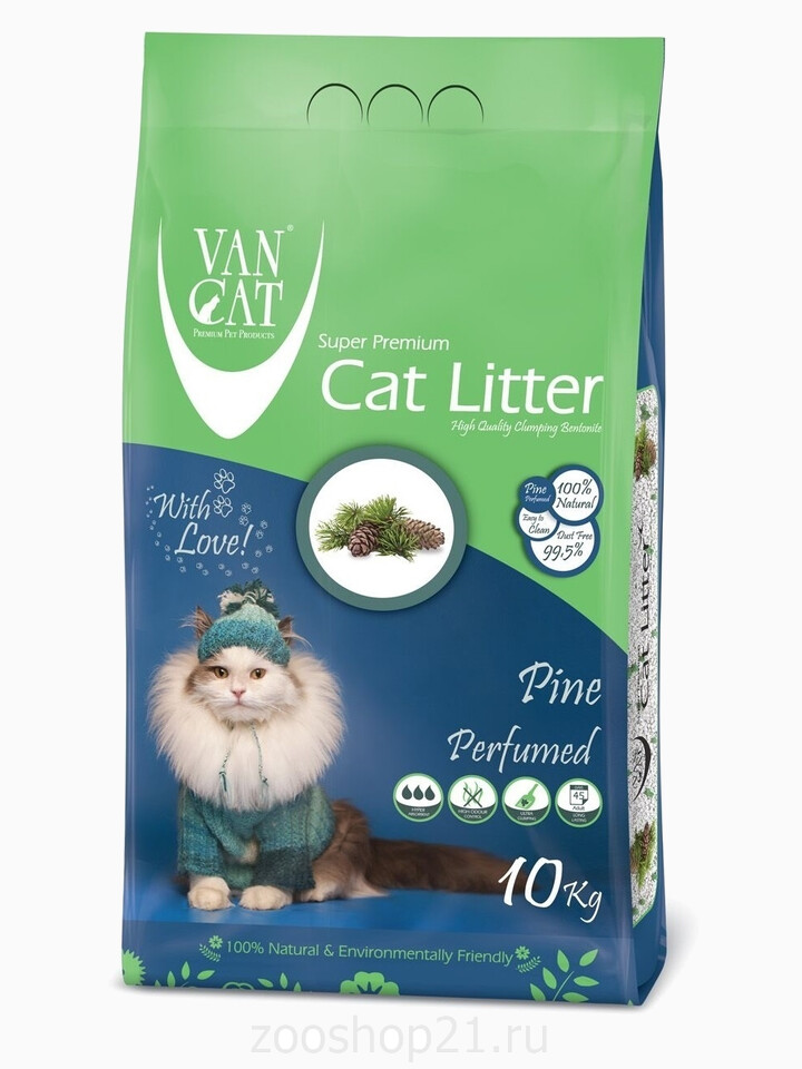 Van Cat Комкующийся наполнитель без пыли с ароматом Соснового леса пакет, 10 кг
