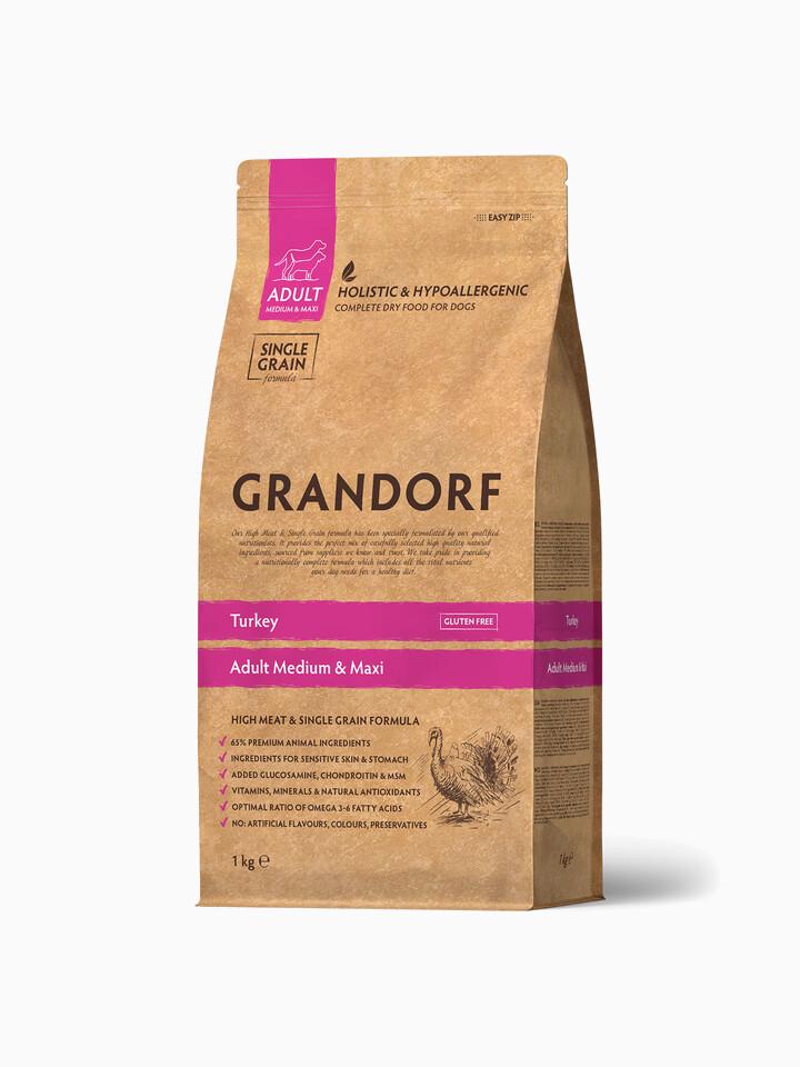 Корм Grandorf Adult Medium & Maxi для собак средних и крупных пород (беззерновой), индейка, 1 кг