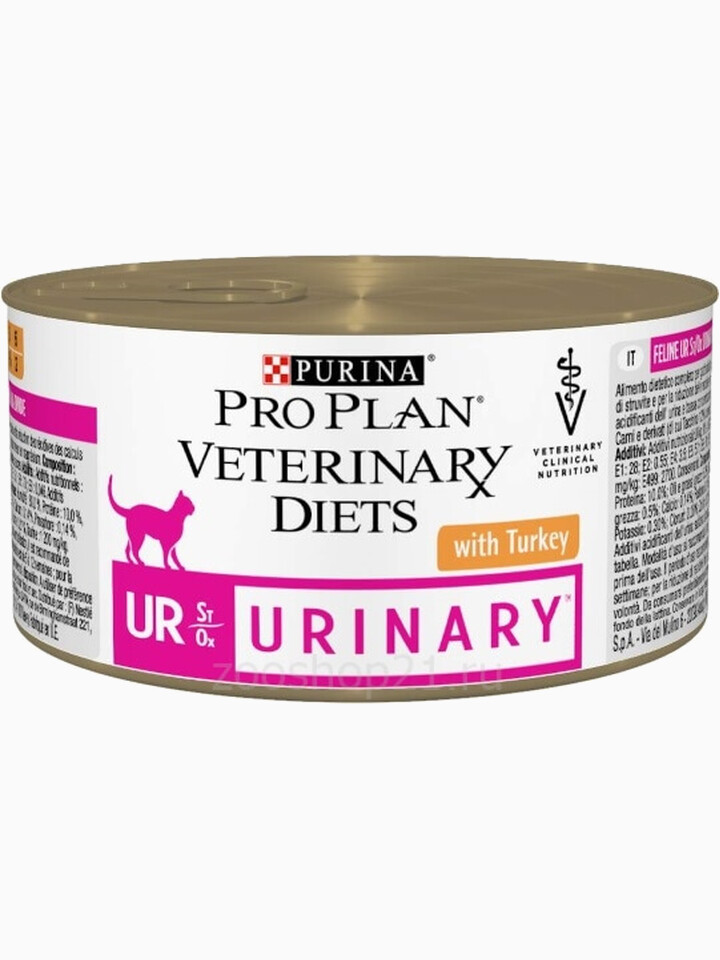 Корм Pro Plan Veterinary diets UR Mousse для кошек при болезнях нижних отделов мочевыводящих путей c индейкой, 195 г