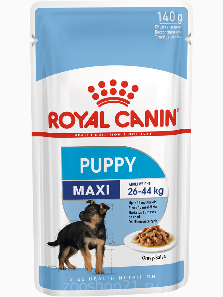Корм Royal Canin Maxi Puppy (в соусе) для щенков крупных пород 2-15 мес., 140 г