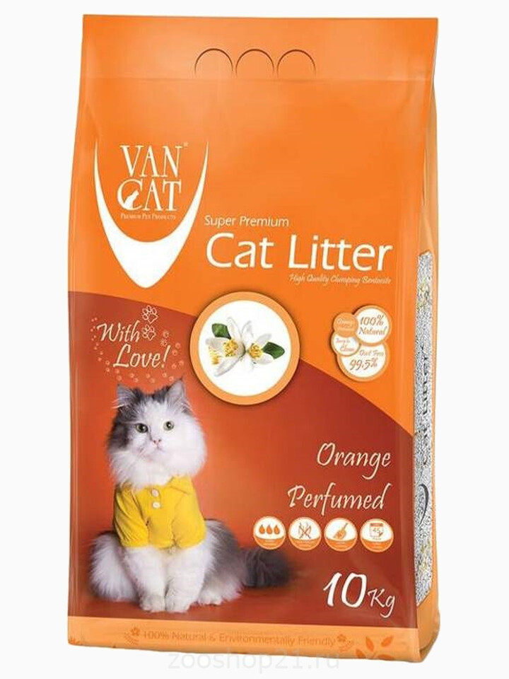 Van Cat Комкующийся наполнитель без пыли с ароматом Апельсина пакет, 10 кг